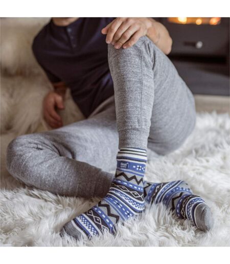 Mens Nordic Patterned Non Slip Thermal Slipper Socks with Grips