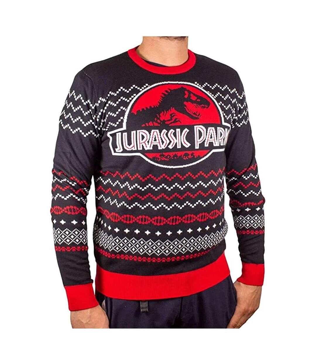 Sweat Noël Motif/style Logo Ugly Homme Noir Rouge Jurassic Park-2
