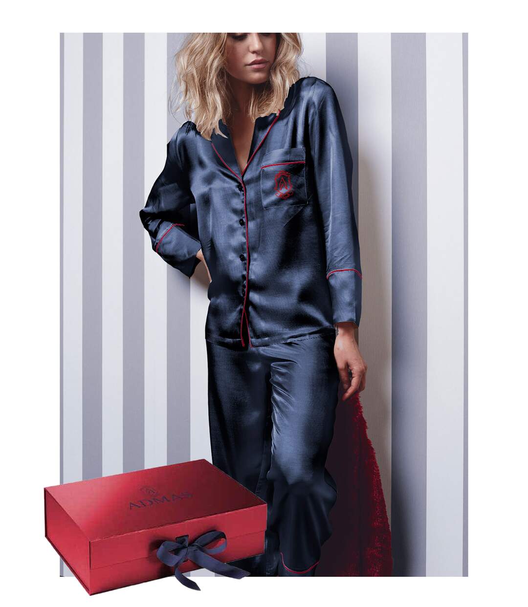 Pyjama satin tenue d'intérieur chemise et pantalon Classic Admas