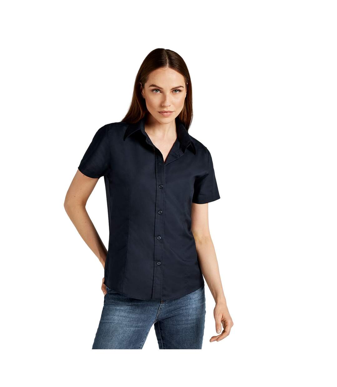 Womens/ladies Oxford Short-sleeved Work Shirt French Navy Kustom Kit-2