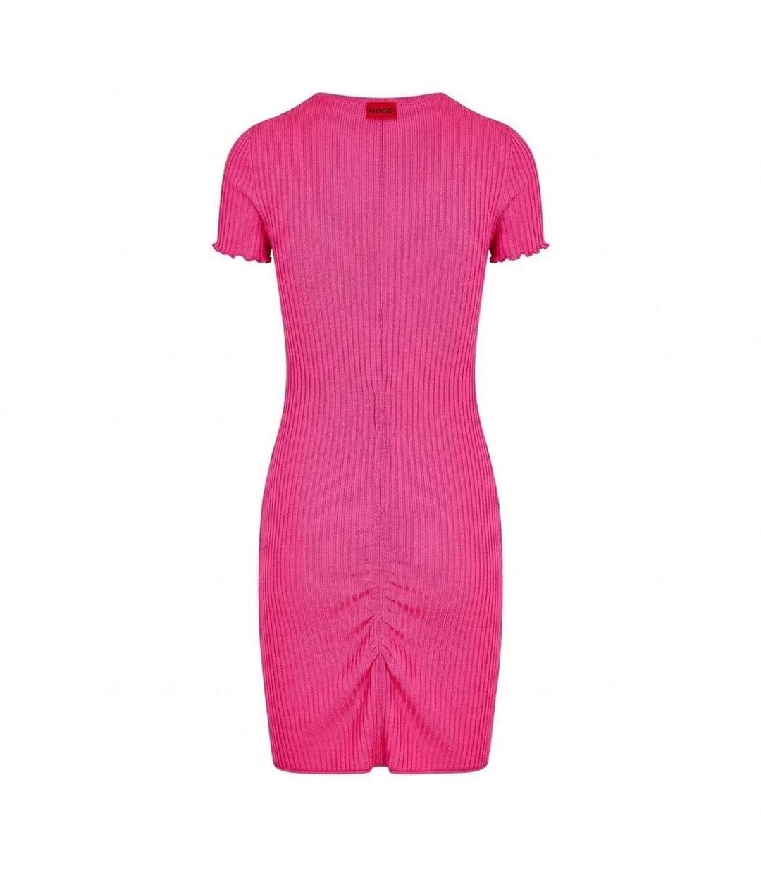 Womens/ladies Slisery Ruched Front Mini Dress Bright Pink Hugo-2