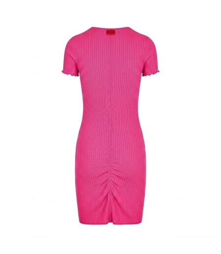 Womens/ladies Slisery Ruched Front Mini Dress Bright Pink Hugo