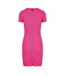 Womens/ladies Slisery Ruched Front Mini Dress Bright Pink Hugo-2