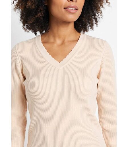 Pull fin uni maille côtelée col V