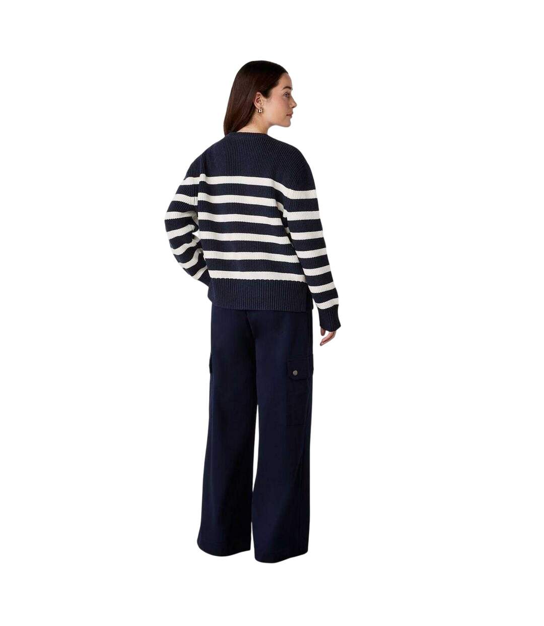 Womens/ladies Serena Striped Sweater Top Navy Finery-3