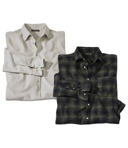 Pack of 2 Men's Inverness Flannel Shirts - Beige Khaki