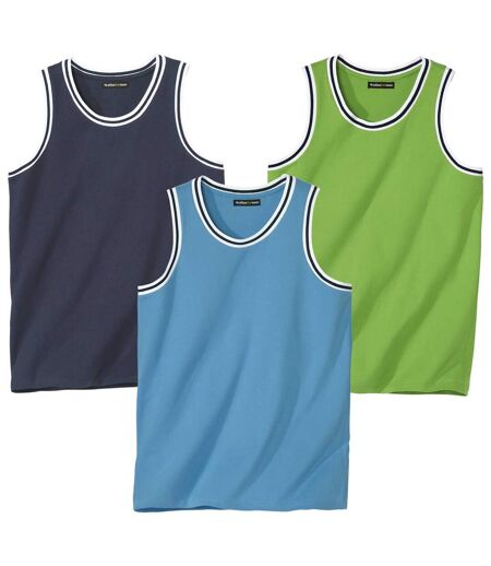 Pack of 3 Men's Plain Vests - Navy Blue Green
