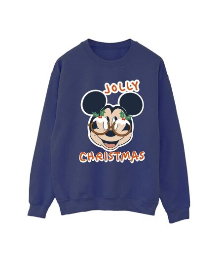 Disney Sweatshirt Womens/Ladies Mickey Mouse Jolly Christmas Glasses (Bleu marine) - UTBI29315