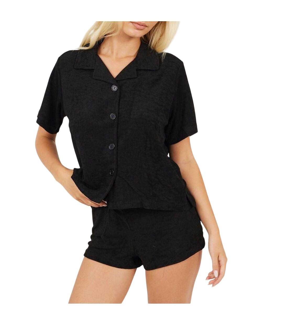 Womens/ladies Collared Loungewear Set Black Brave Soul-2