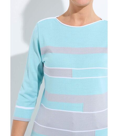 Pull manches 3/4 col bateau jacquard rayé devant