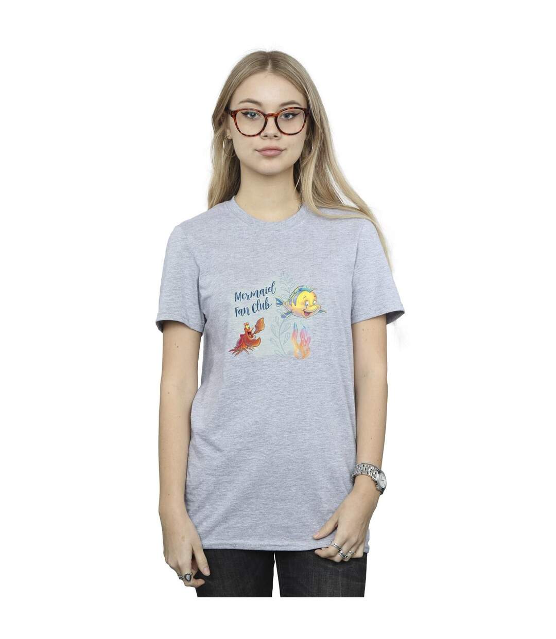 Disney T-shirt boyfriend en coton de The Little Mermaid Club Femme/Ladies (Gris sportif) - UTBI31004-2