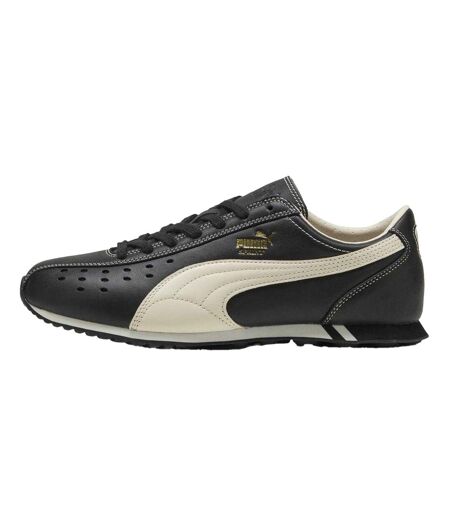 Womens/ladies Sprint Leather Flat Trainers Black White Puma