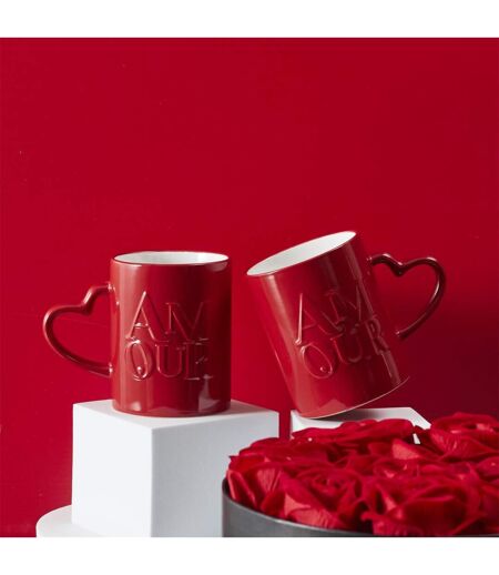 Lot de 2 Mugs en Céramique Amour 30cl Rouge