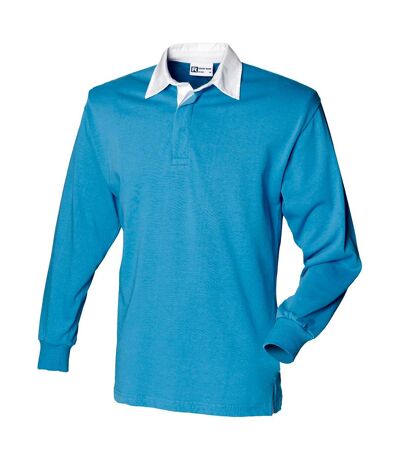 Polo de rugby a manches longues homme bleu surf / blanc Front Row