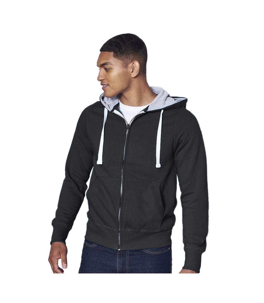 Sweatshirt à capuche et fermeture zippée homme noir intérieur gris Awdis