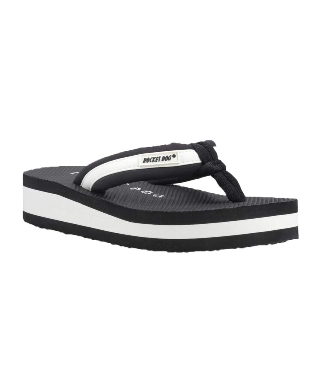 Womens/ladies Monica Nylon Flip Flops Black Off White Rocket Dog-4