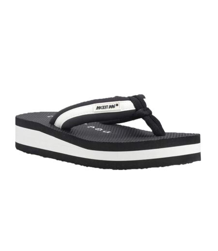 Womens/ladies Monica Nylon Flip Flops Black Off White Rocket Dog