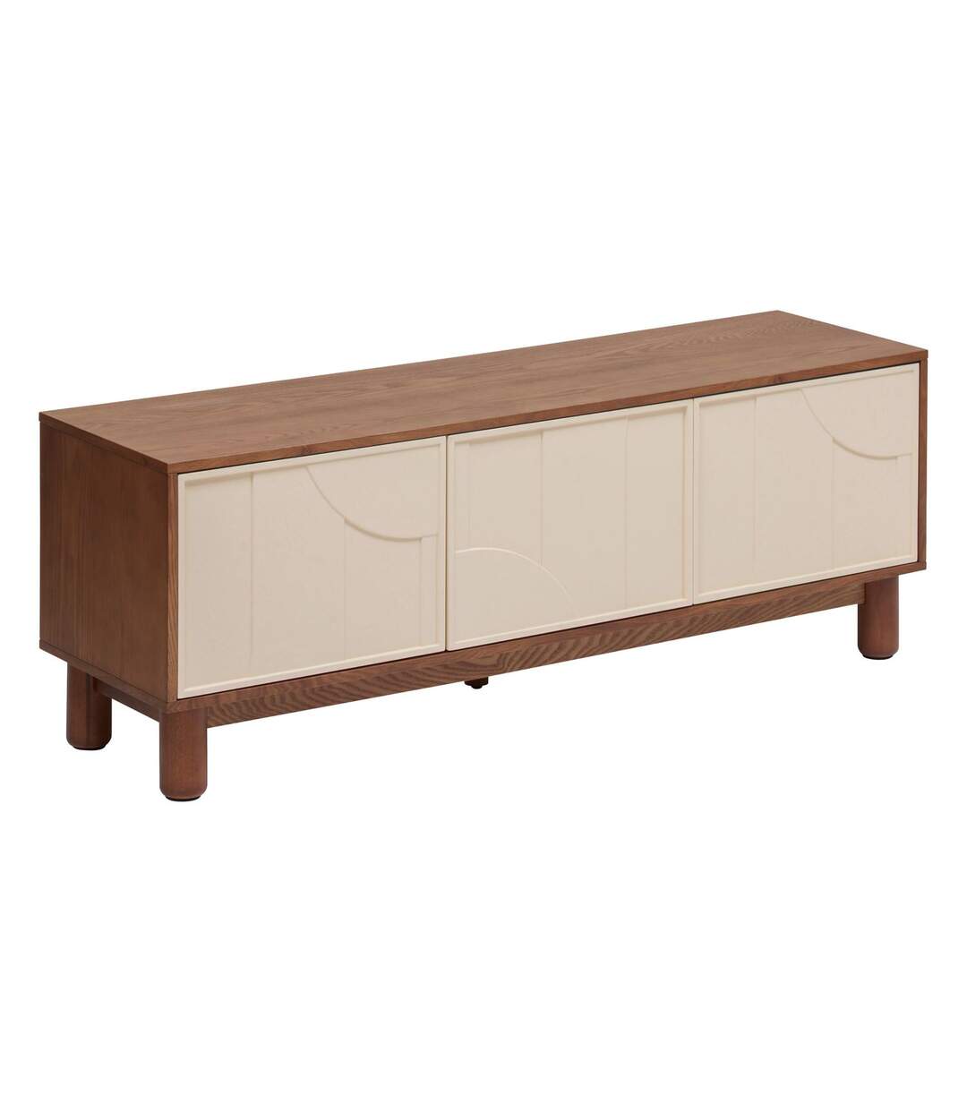 Meuble TV 2 portes et 1 tiroir design en relief JILANI - Marron et beige-1