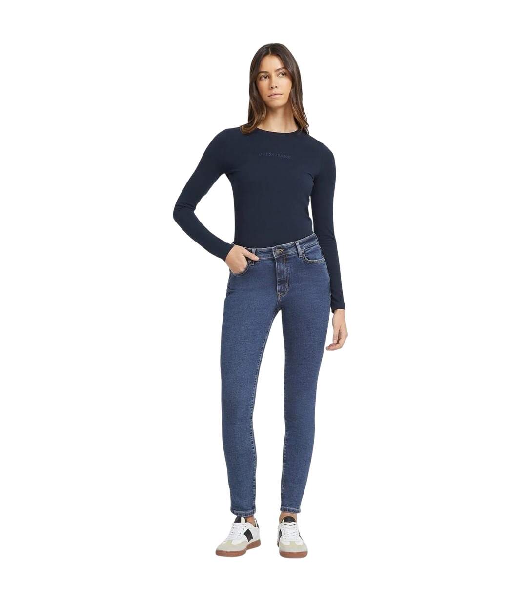 Womens/ladies High Rise Skinny Jeans Mid Wash Guess-1