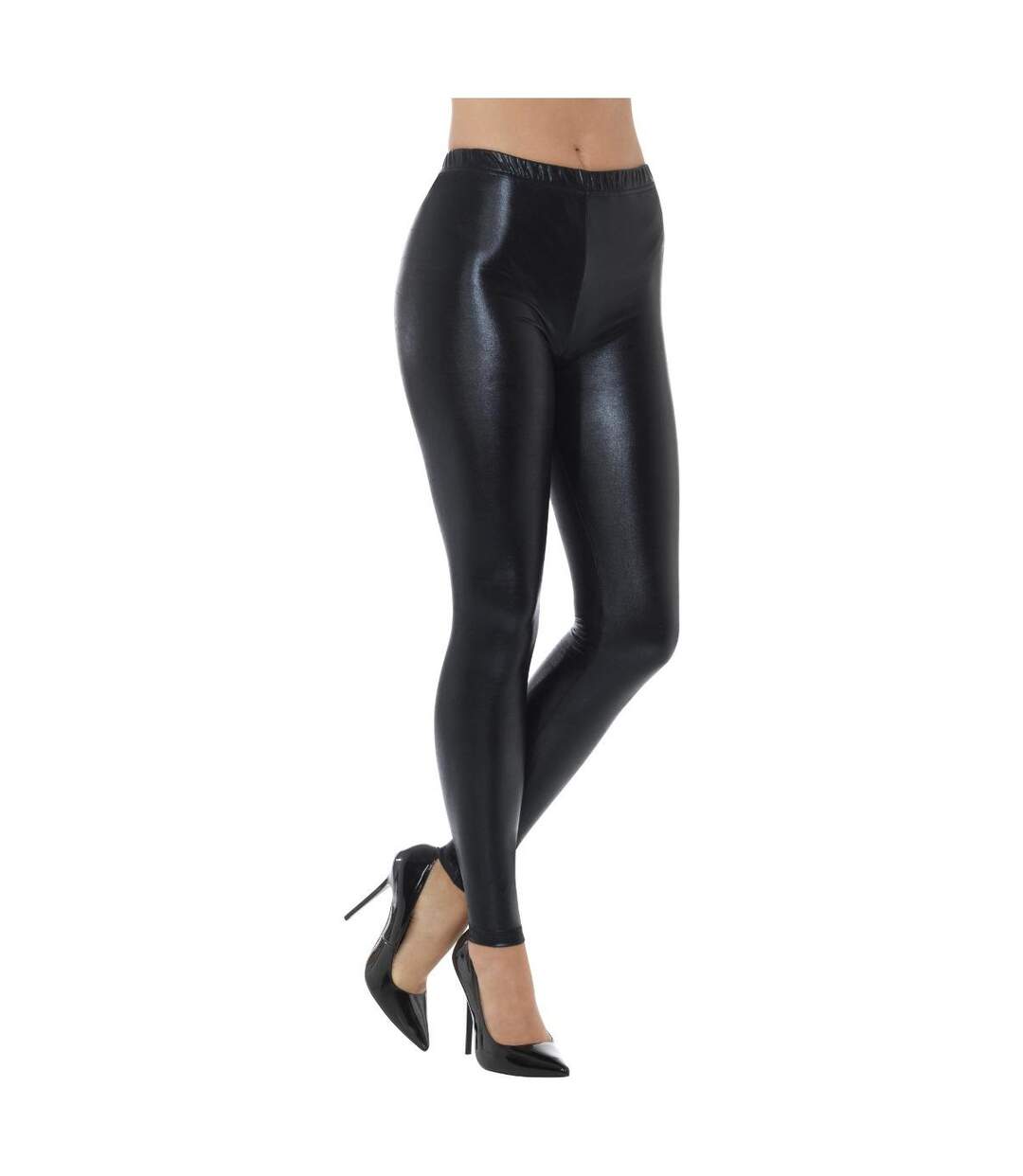 Womens/ladies 80s disco metallic leggings black Smiffys-1