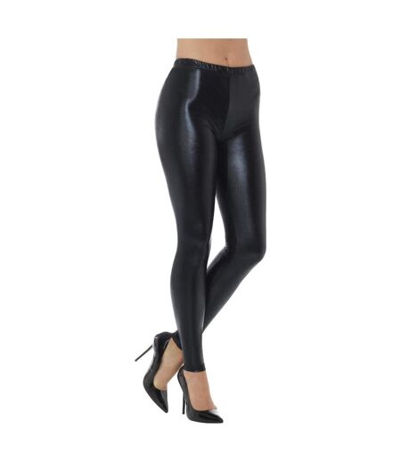 Womens/ladies 80s disco metallic leggings black Smiffys