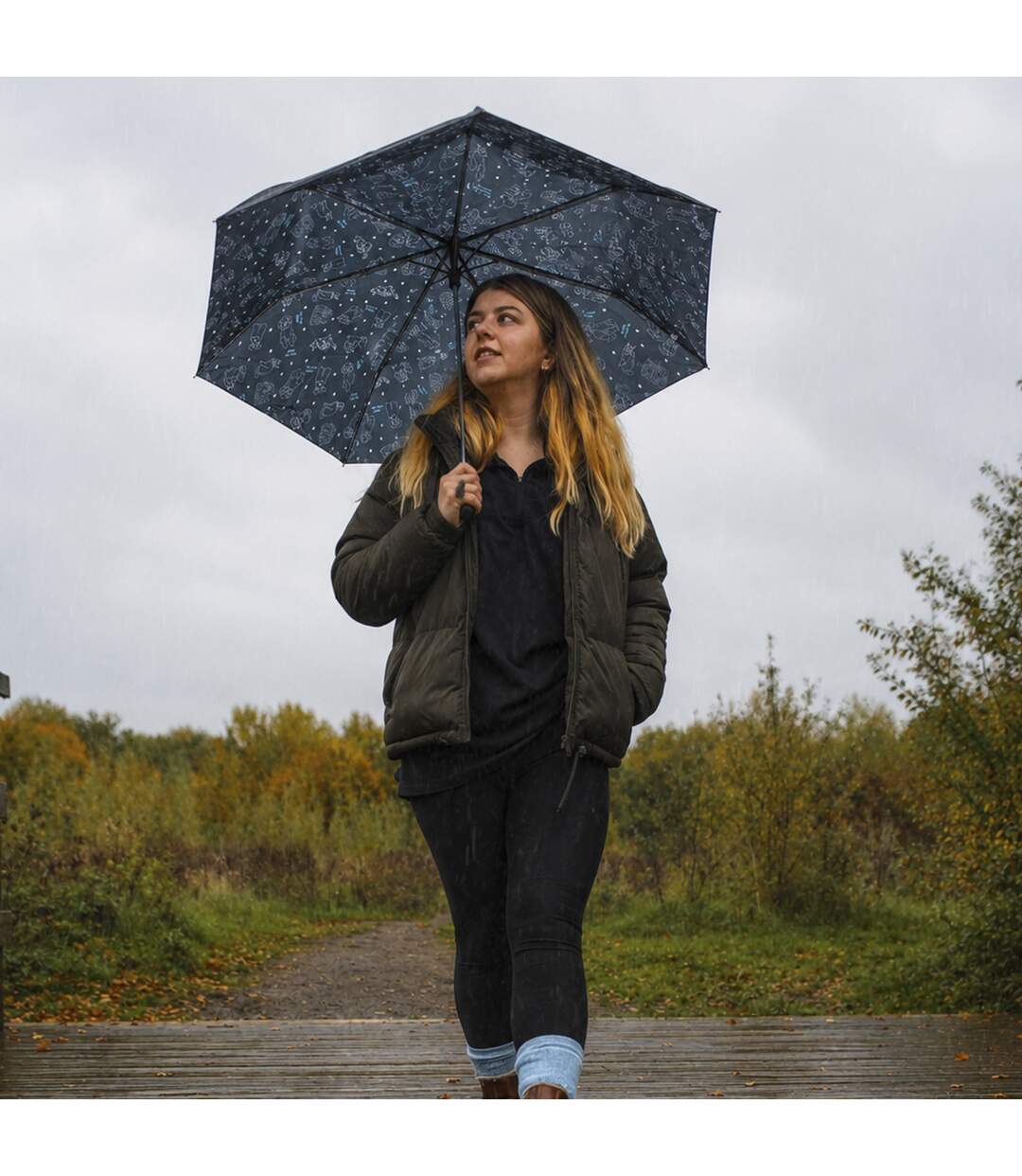 Compact Supermini Umbrella Highland Cow Cats & Dogs Travel Rain Umbrella-5