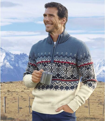 Žakárový pulovr Andina se zipovým zapínáním u krku