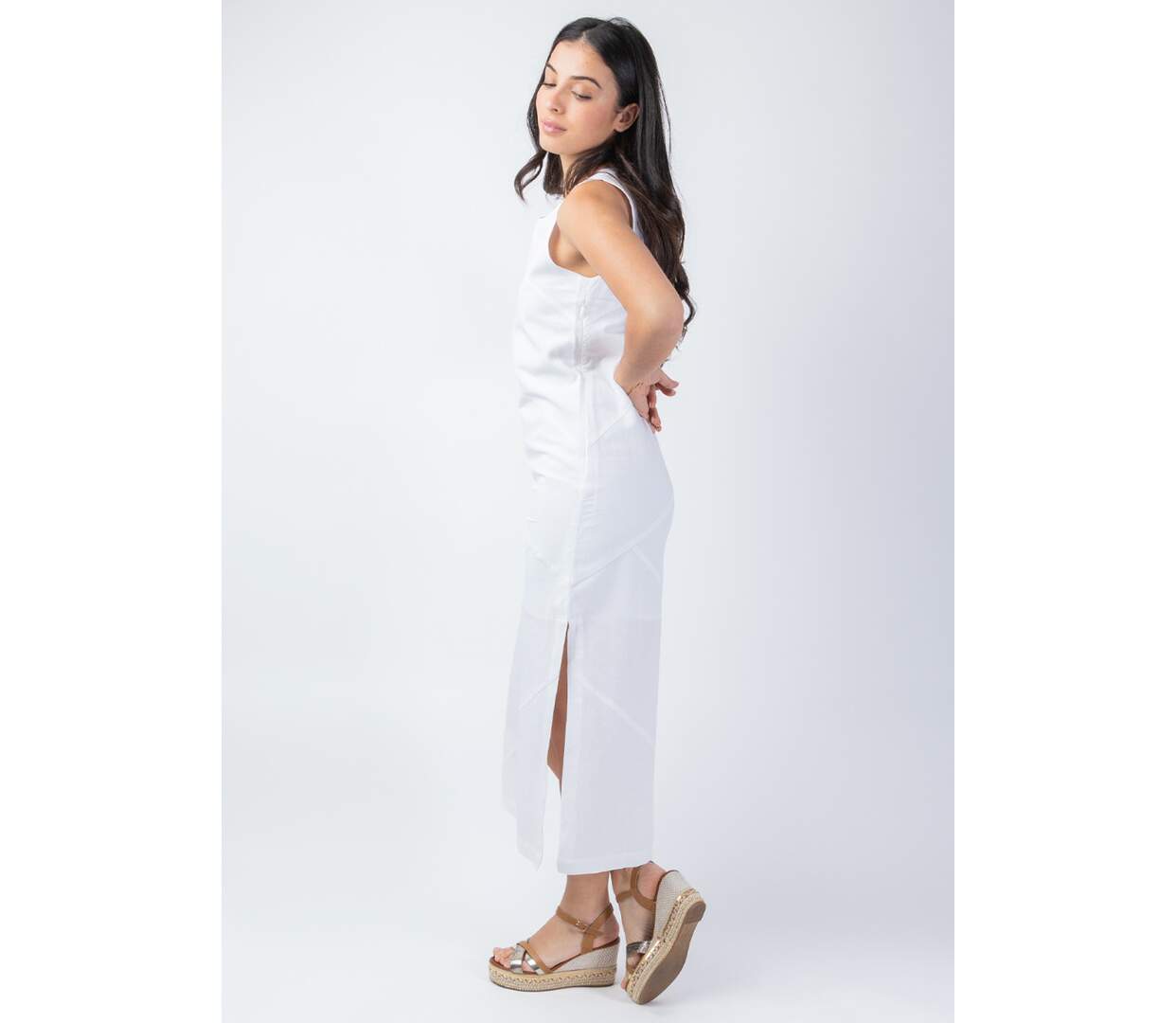 Robe longue sans manches CHARLINE unie blanc Coton Du Monde-3