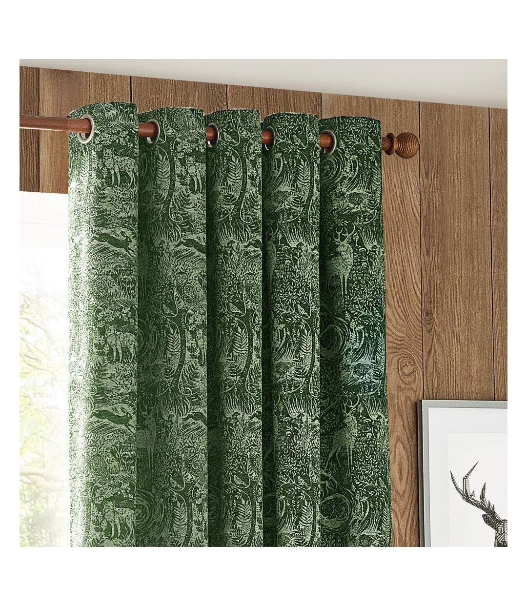 Winter woods chenille animals eyelet curtains 229cm x 229cm emerald Furn-2