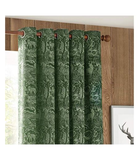 Winter woods chenille animals eyelet curtains 229cm x 229cm emerald Furn