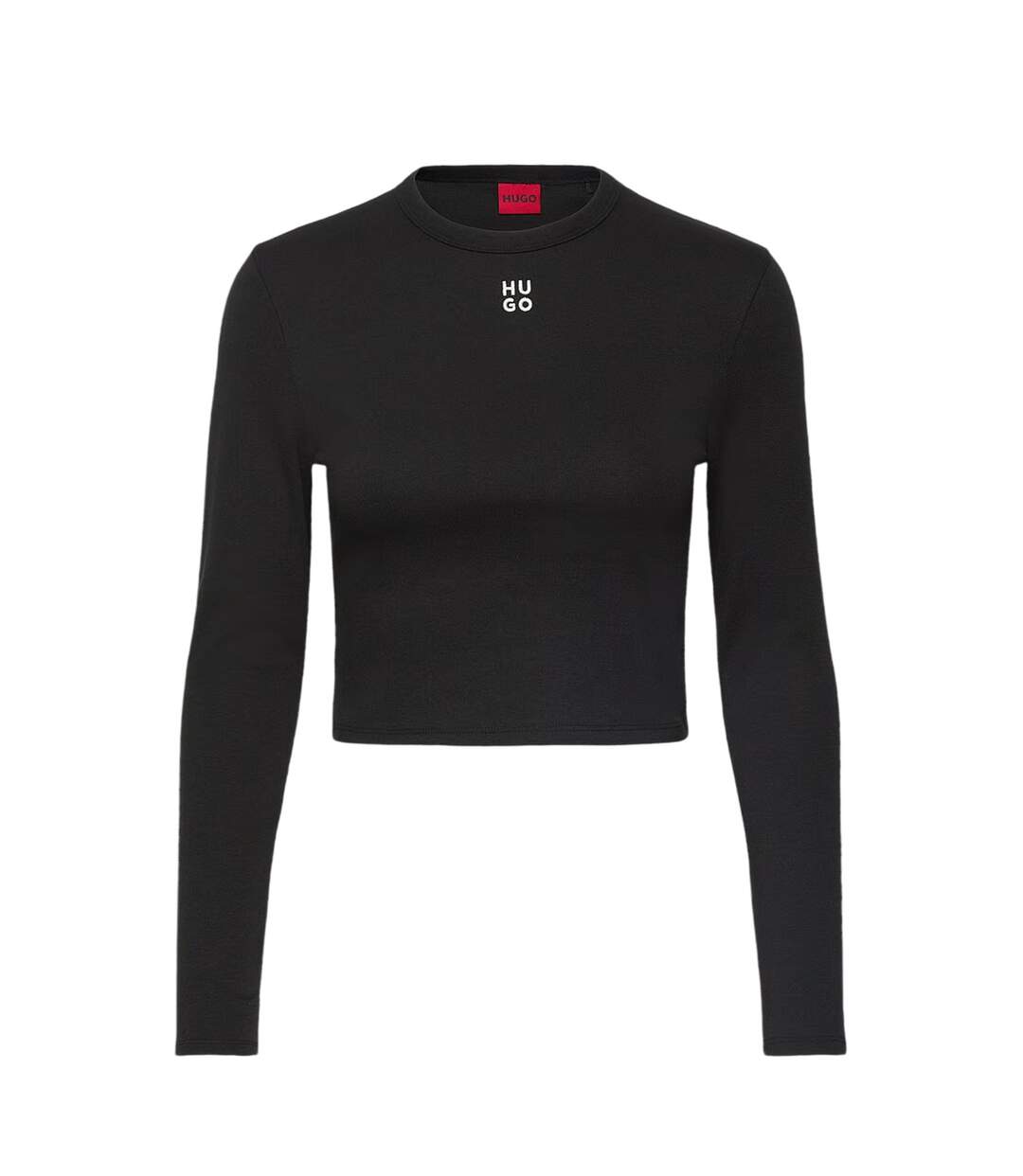 Womens/ladies Stacked Logo Slim Long-sleeved Crop Top Black Hugo-2