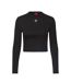 Womens/ladies Stacked Logo Slim Long-sleeved Crop Top Black Hugo-2