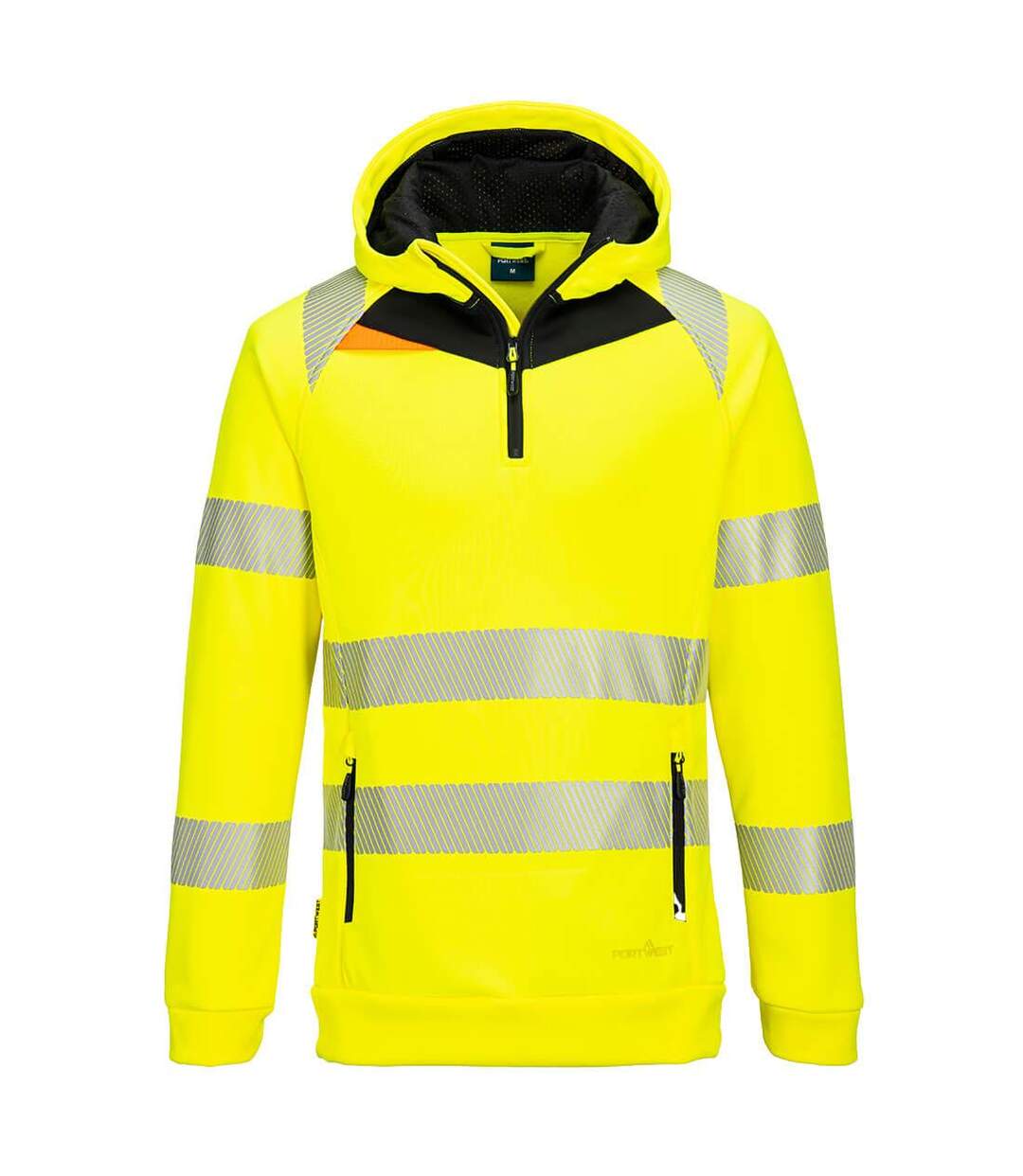 Unisex adult dx4 hi-vis quarter zip hoodie yellow/black Portwest-1