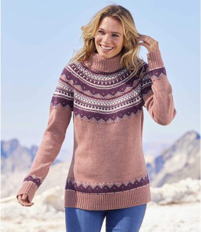 Women's Turtleneck Sweater - Mottled Pink