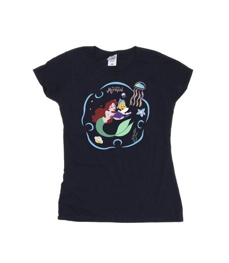 Disney T-shirt en coton Femme/Ladies La Petite Sirène lisant un livre (Bleu marine) - UTBI26317