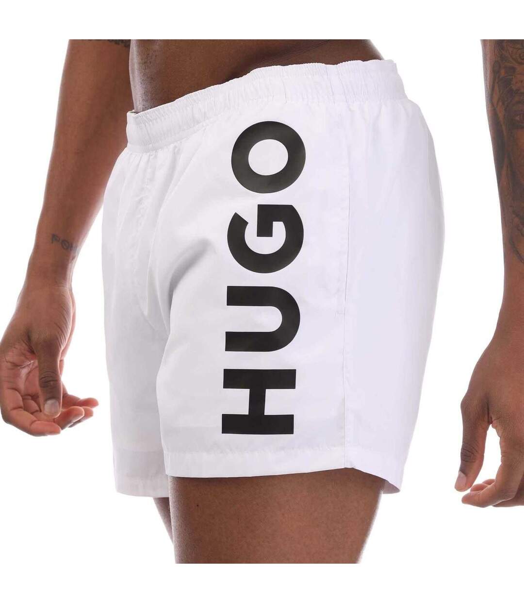 Mens Abas Logo Swim Shorts White Hugo-3