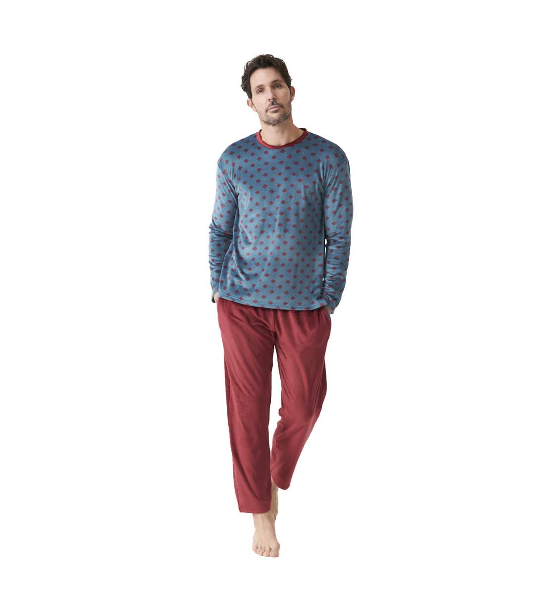 Men's velvet pajamas round neck/half-zip long sleeve JJB7-1