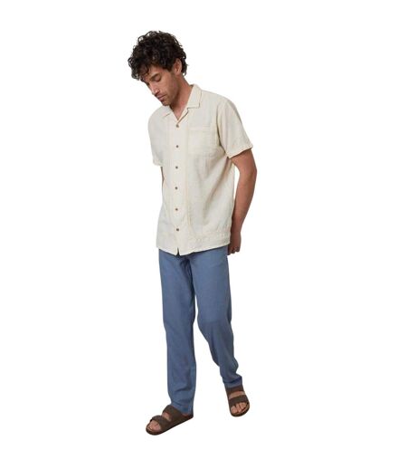 Mens Crochet Trim Short-sleeved Shirt Natural Threadbare