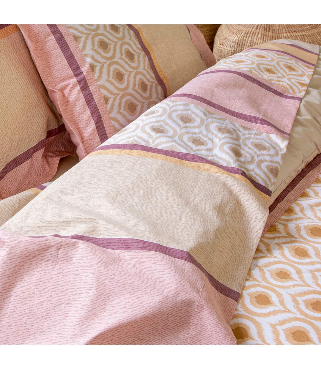 Drap plat 100% coton INOUK rose/beige-3