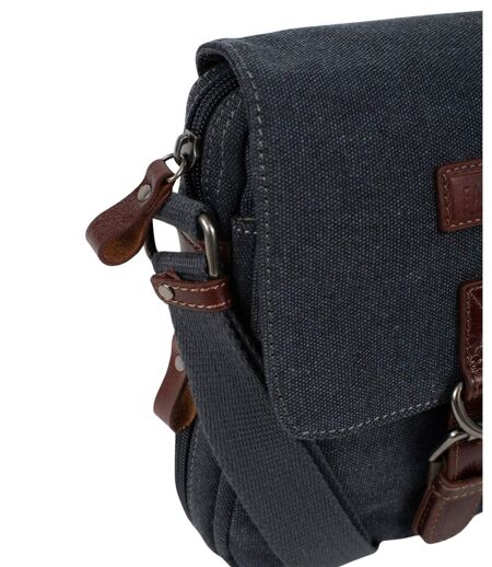 Sacoche bandoulière homme en toile et cuir bleu marine - multi-poches, poignée et bandoulière réglable
