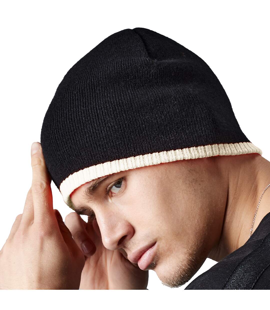 Beechfield Unisex Two-Tone Knitted Winter Beanie Hat (Black/Stone) - UTRW242-2