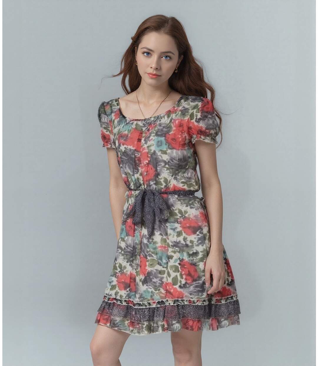 Robe sans manche femme imprimée motifs fleurs - Féminine et élégante-3