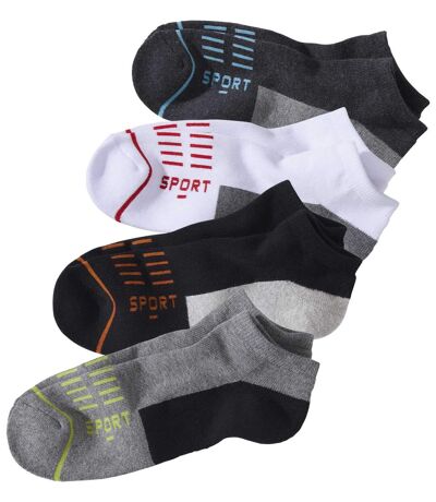 Pack of 4 Pairs of Sporty Trainer Socks - White Black Grey