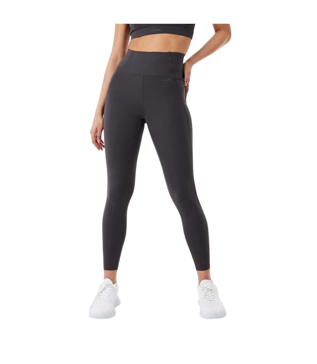 Womens/ladies Core High Rise Leggings Charcoal USA Pro-2