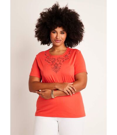 T-shirt court brodé manches courtes