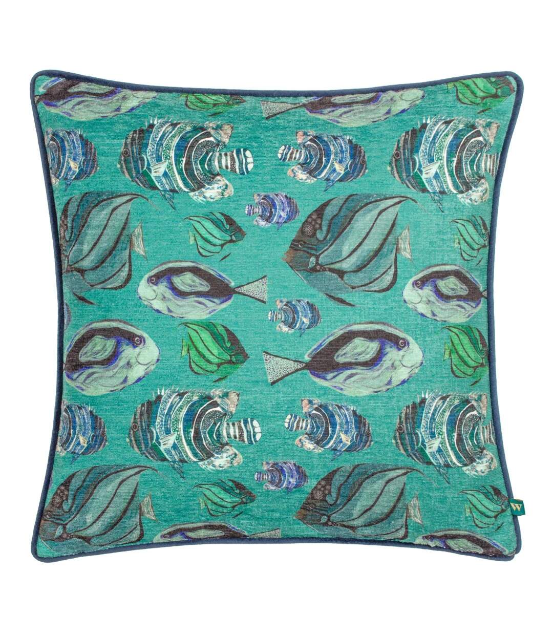 Chenille fish cushion cover 43cm x 43cm teal Wylder