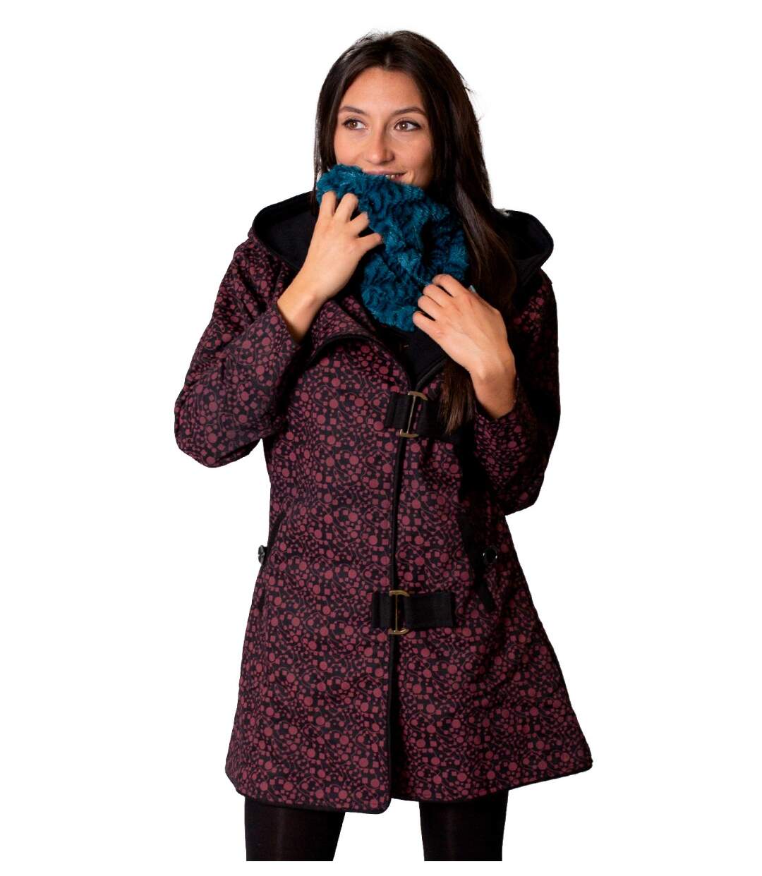 Manteau doublé polaire OLENIO fleuri bordeaux Coton Du Monde