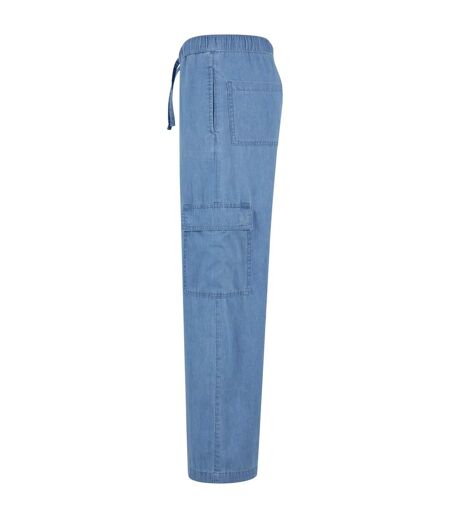 Womens/ladies Denim Lightweight Cargo Trousers Skyblue Washed Urban Classics