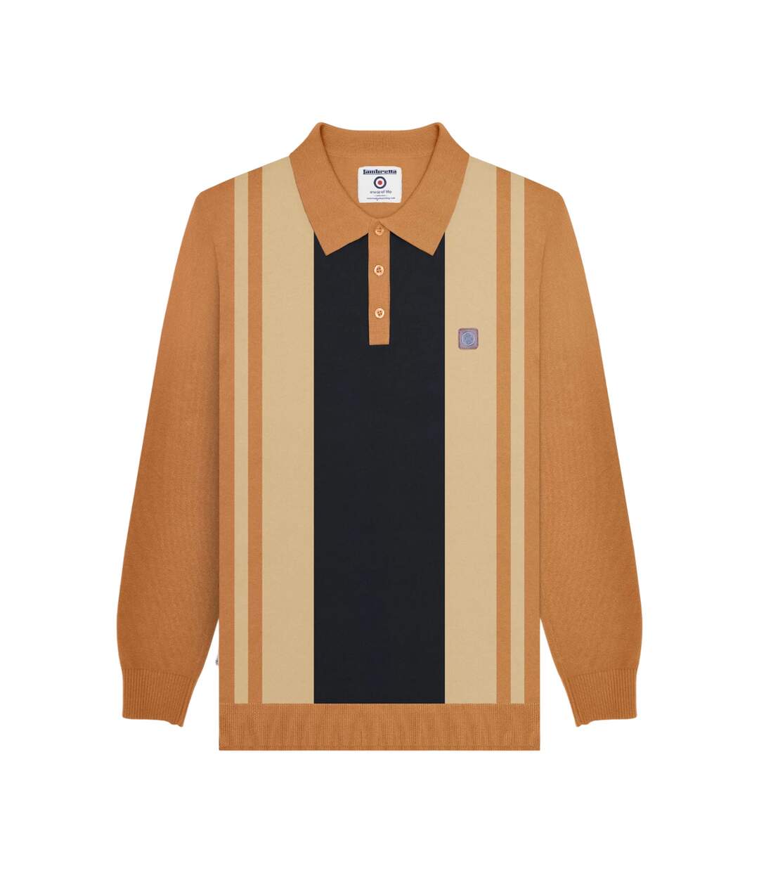 Polo Manches Longues Motif Rétro Aw25 Homme Noir Beige Gris Lambretta-2