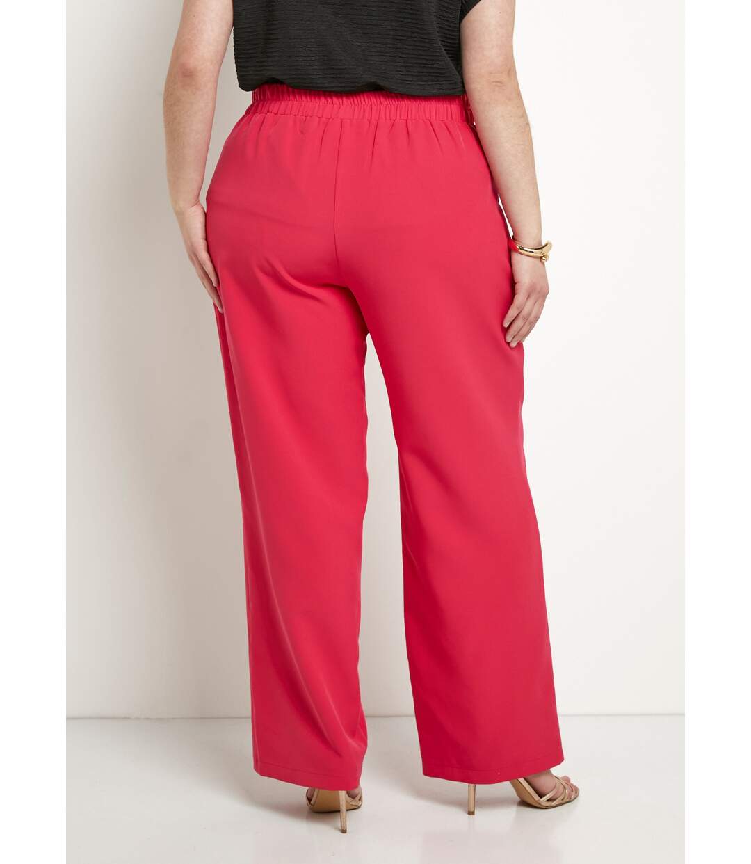 Pantalon large uni taille semi-élastiquée-2